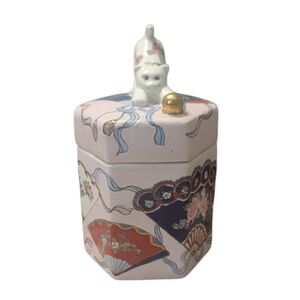 Vintage Japanese‎ 1940s Ceramic Cat Hand Painted Hexagon Cookie/Biscuit Jar